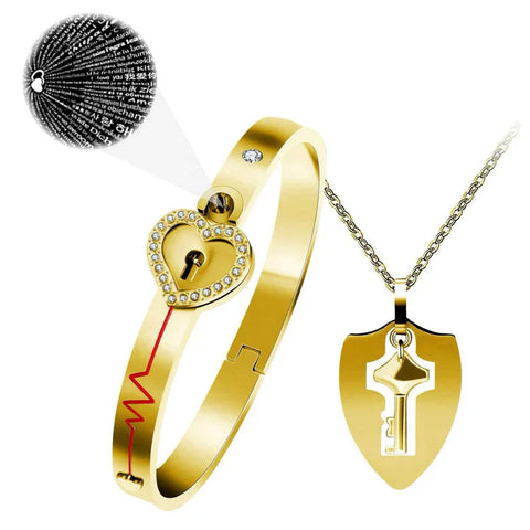 Set de Collar y Pulsera con Cerradura, visor y Llave – Un Símbolo de Amor Único